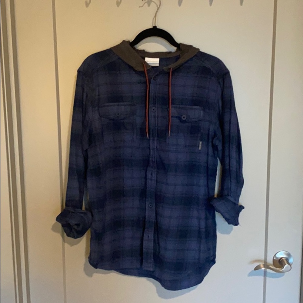 Columbia flannel hoodie (Blue,M)